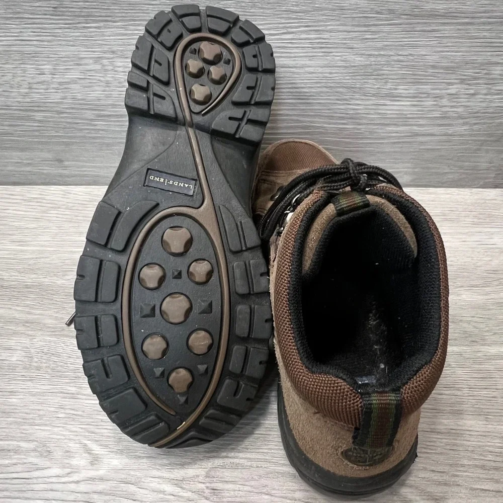 Lands' End Kids Brown Suede Leather‎ Hiking Trail Ankle Boots Size 6 1/2B Shoes